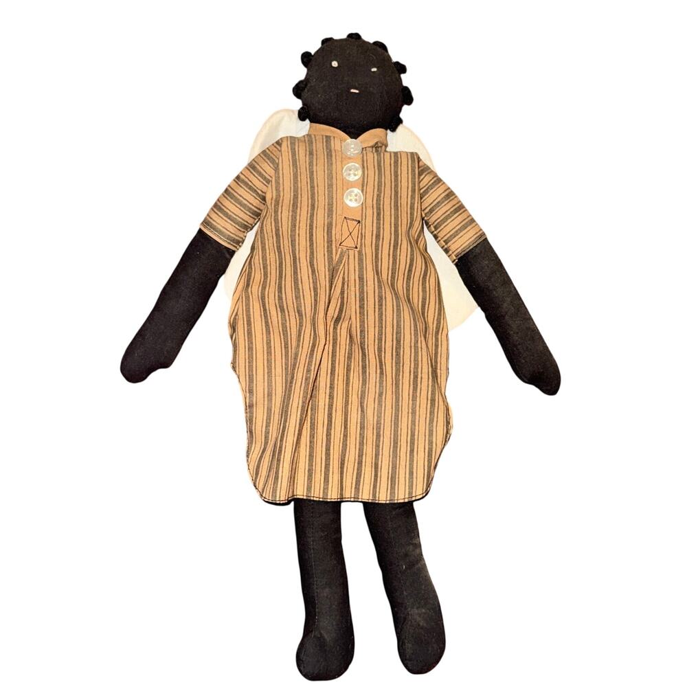 Vtg Primitive Folk Art Cloth Doll Hand Made Americana Woman Angel Wings